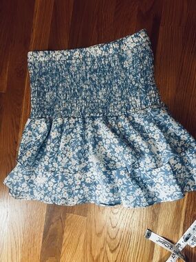 Everly Blue and White Floral Smocked Ruffle Skirt